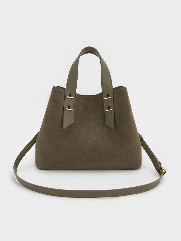 Shania Recycled Suede Tote Bag, Deep Olive, hi-res