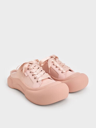 Satin Lace-Up Slip-On Sneakers, Light Pink, hi-res