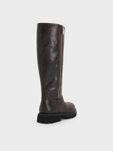 Rosamond Knee-High Boots, Dark Brown Textured, hi-res
