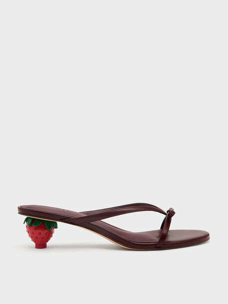 Sonali Bow Strawberry-Heel Mules, Burgundy, hi-res