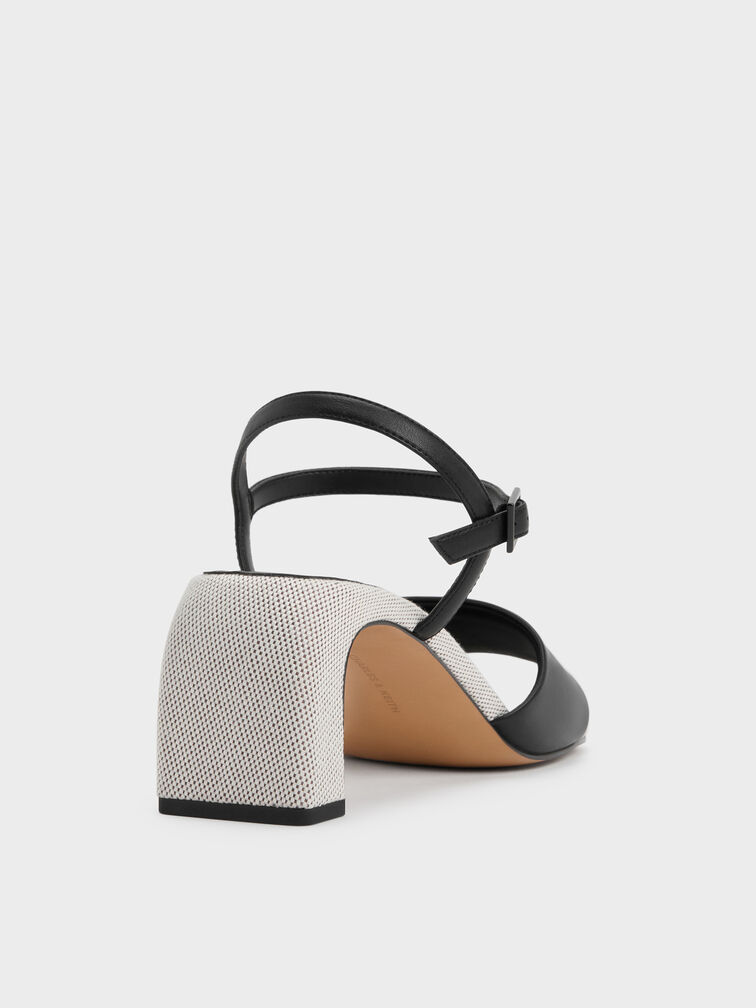 Two-Tone Ankle-Strap Heeled Sandals, Black, hi-res
