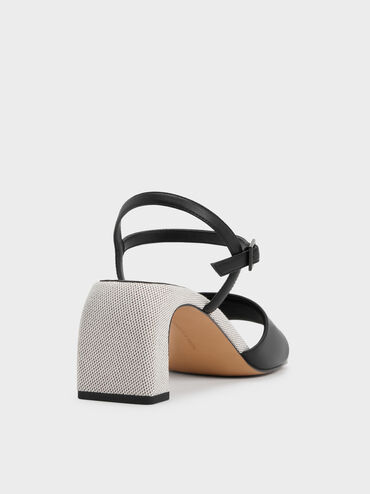 Two-Tone Ankle-Strap Heeled Sandals, Black, hi-res