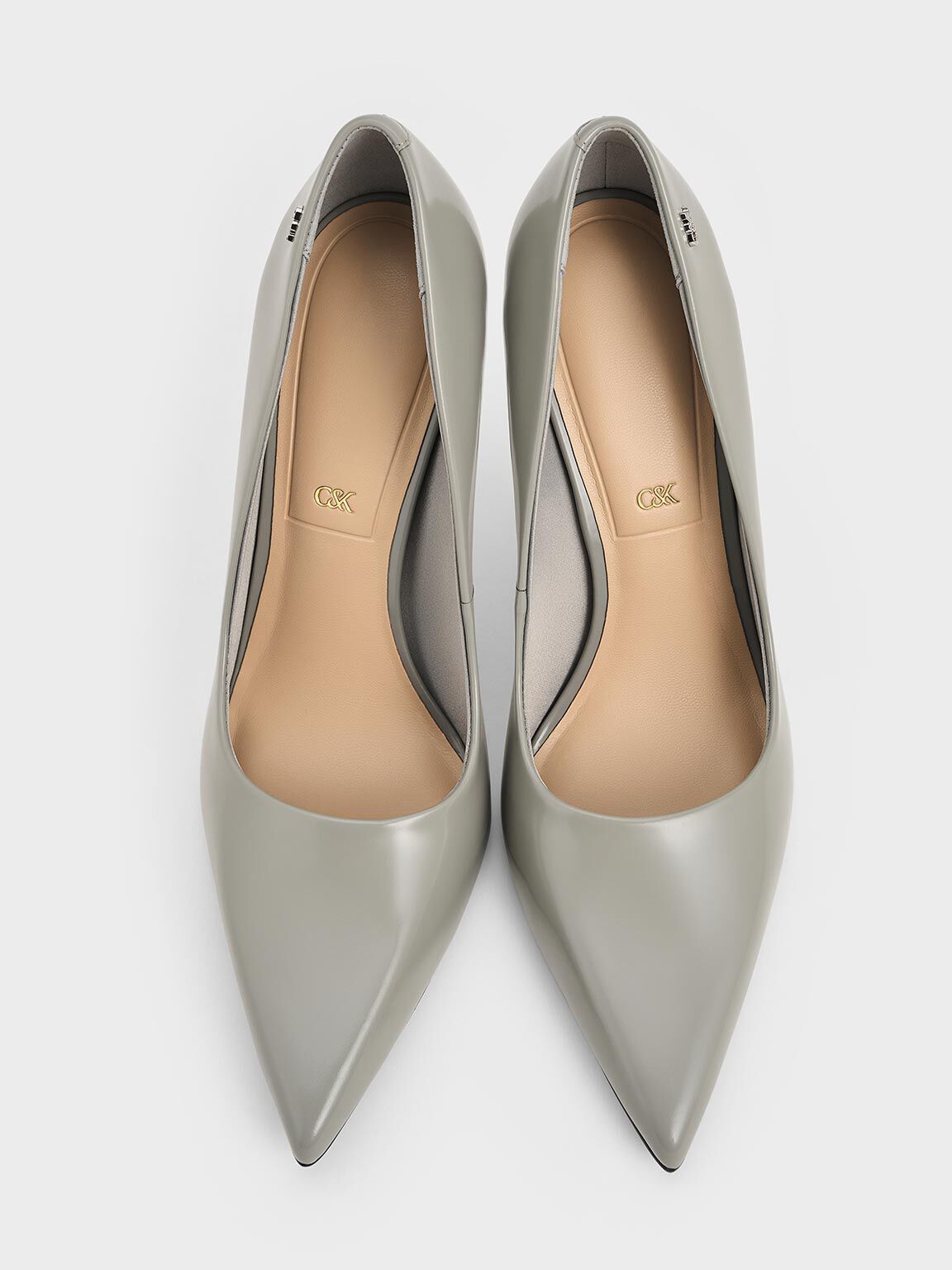 Grey Kyra Leather Pointed-Toe Pumps - CHARLES & KEITH UK