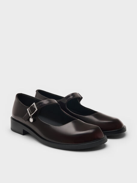 Circle-Charm Buckled Mary Janes, Burgundy, hi-res