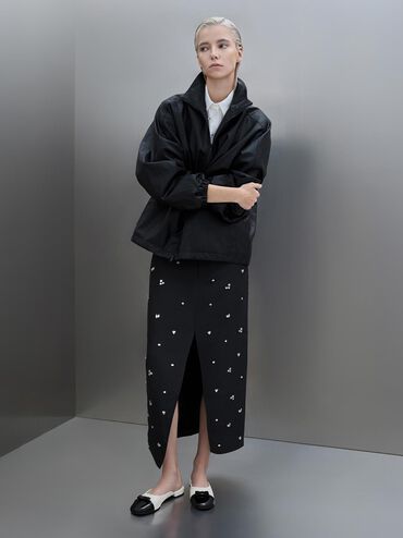 Bow Cap-Toe Mules, White, hi-res