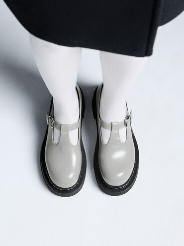 T-Bar Platform Mary Janes, Grey, hi-res