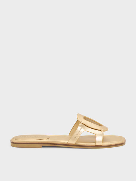 Easley Metallic Cut-Out Slide Sandals, Gold, hi-res