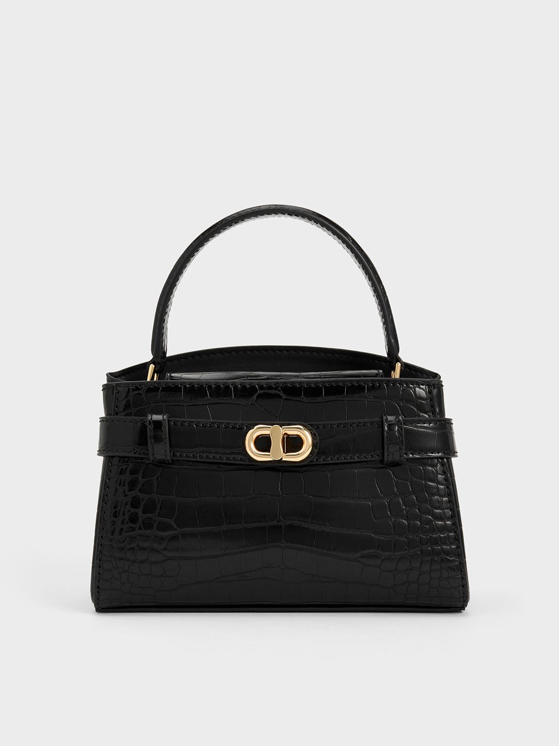 Black Aubrielle Croc-Effect Top Handle Bag - CHARLES & KEITH UK