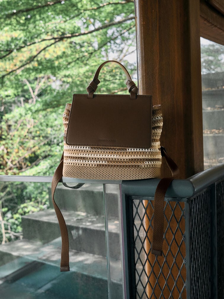 Girls' Ida Multi-Stripe Knitted Backpack, Multi Brown, hi-res