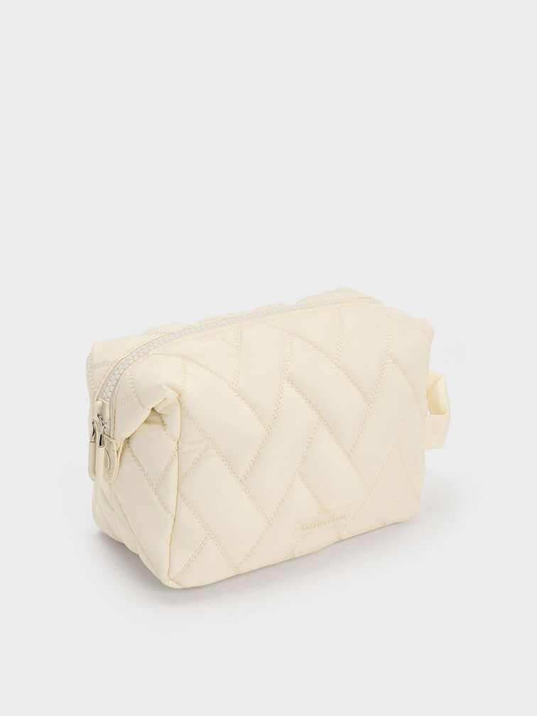 Nylon Chevron Pouch, Cream, hi-res