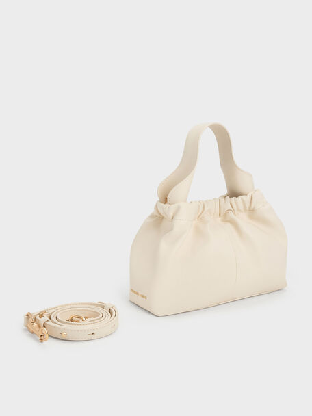 Ally Ruched Chain-Handle Bag, Cream, hi-res