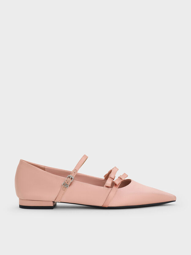 Jessy Bow Pointed Flats, Pink, hi-res
