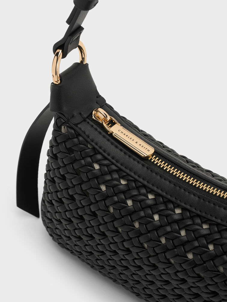 Mini Calla Woven Shoulder Bag, Black, hi-res