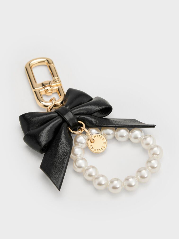 Halsey Bow-Pearl Charm, Black, hi-res