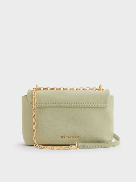 Halsey Ruched Chain Shoulder Bag, Pale Sage, hi-res