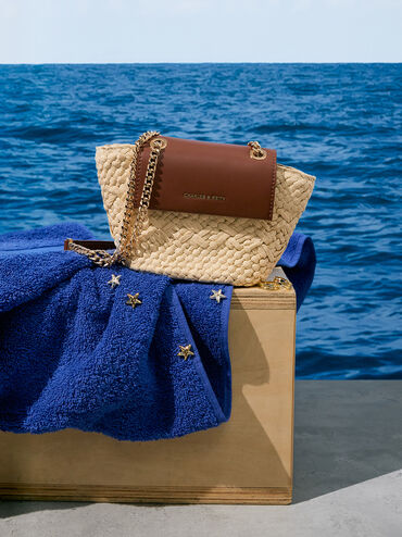 Shalia Raffia Chain-Strap Crossbody Bag, Natural Raffia, hi-res