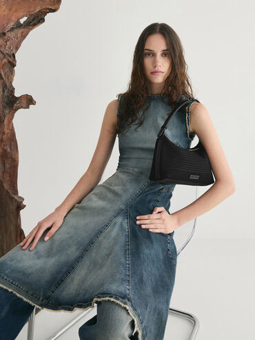 Ida Knitted Shoulder Bag, Black, hi-res