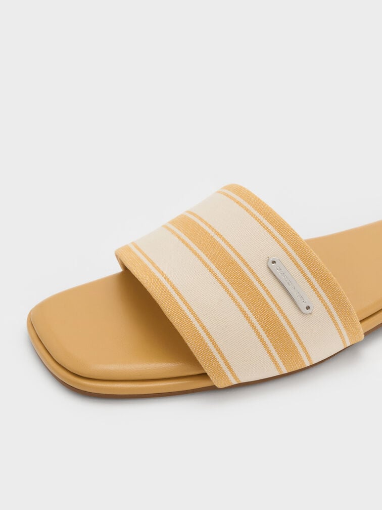 Striped Square-Toe Slide Sandals, Yellow, hi-res