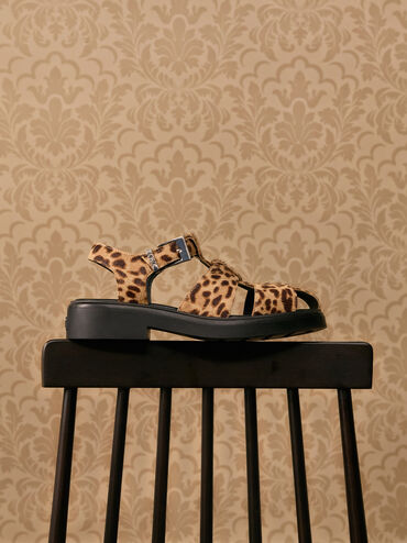 Leopard-Print Textured Caged Sandals, Multi, hi-res