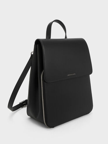 Octavia Front Flap Structured Backpack, Noir, hi-res