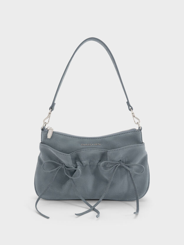 Mini Reese Ruched Bow Shoulder Bag, Smoky Blue, hi-res