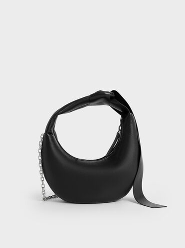 Micro Toni Knotted Crescent Hobo Bag, Noir, hi-res