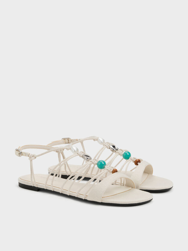 Georgie Linen Bead Strappy Sandals, Chalk, hi-res