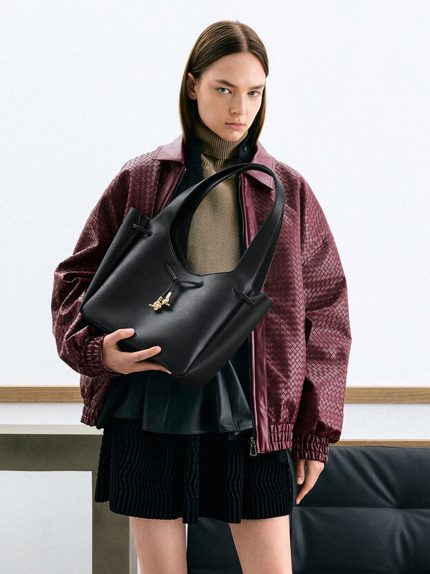 Mila Metallic-Knot Tote Bag, Black, hi-res