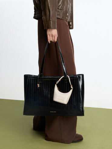 Augustine Eel-Effect Sculptural-Detail Tote Bag, Black, hi-res