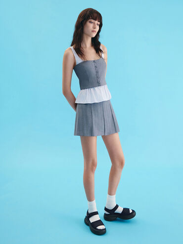 Flower-Buckle Platform Sports Sandals, Dark Blue, hi-res