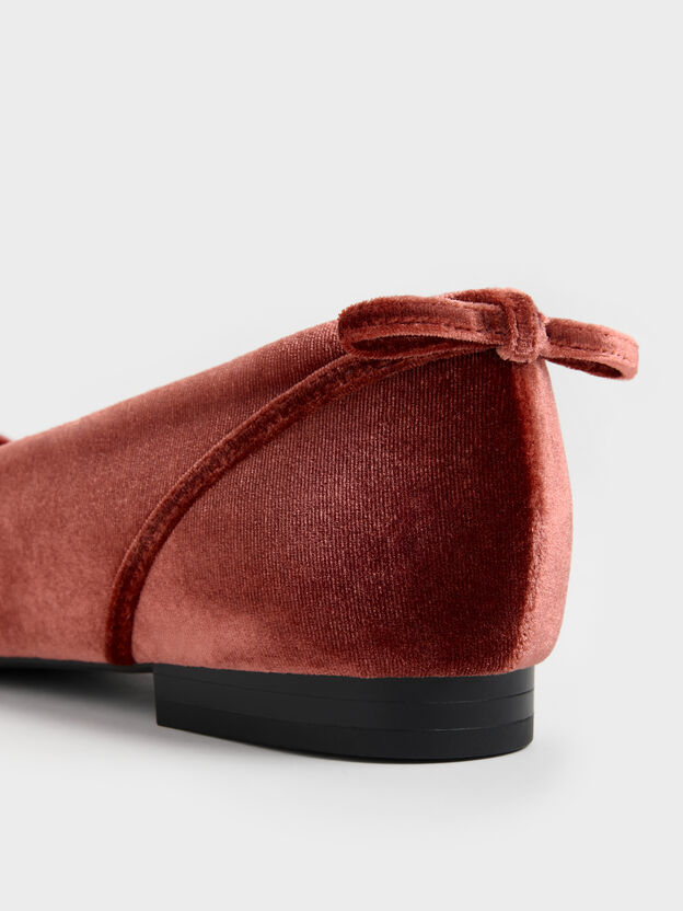 Bettina Velvet Double-Bow Pointed Ballet Flats, Brick, hi-res