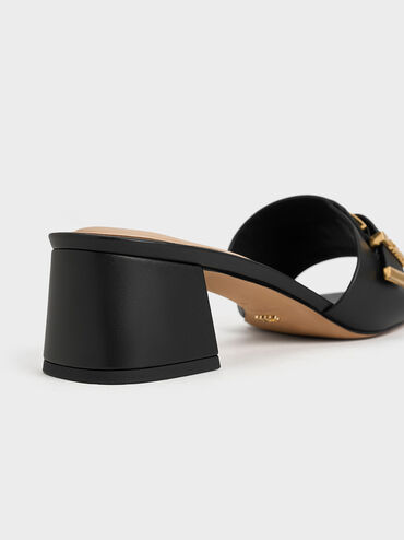 Whitney Leather Buckled Block-Heel Mules, Black, hi-res