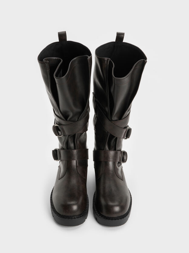Double-Strap Knee-High Boots, Dark Brown, hi-res