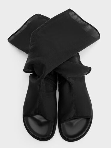 Loren Mesh Cut-Out Boot Sandals, Black Textured, hi-res