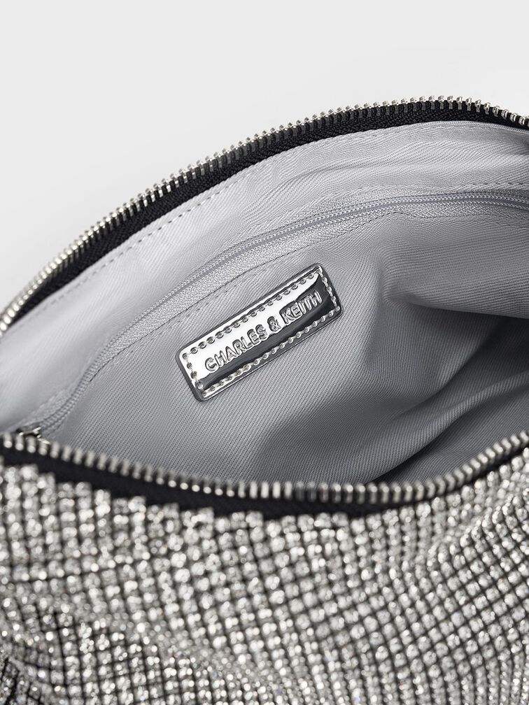 Crystal-Embellished Two-Way Bag, Silver, hi-res