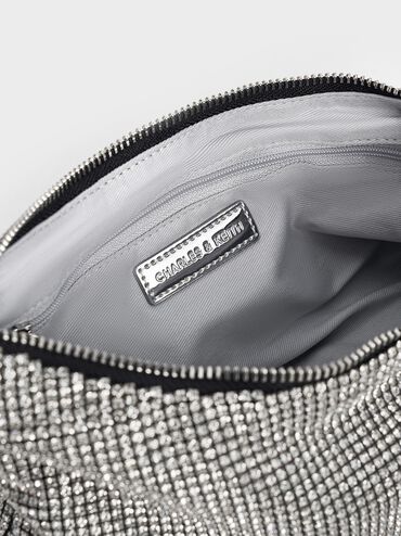 Crystal-Embellished Two-Way Bag, Silver, hi-res