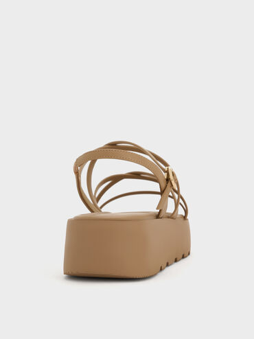 Strappy Ridged-Sole Flatform Sandals, Taupe, hi-res