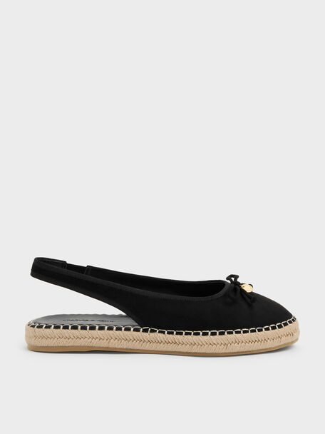Faux Suede Bow Slingback Espadrilles, Black Textured, hi-res