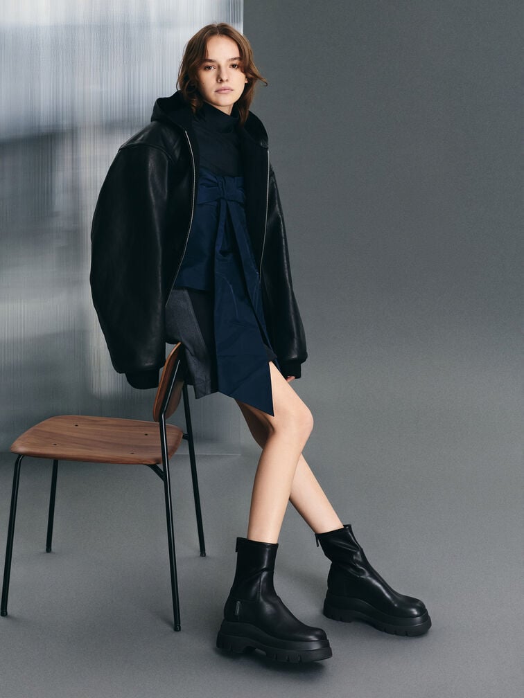 Leoi Back-Zip Chunky Ankle Boots, Black, hi-res