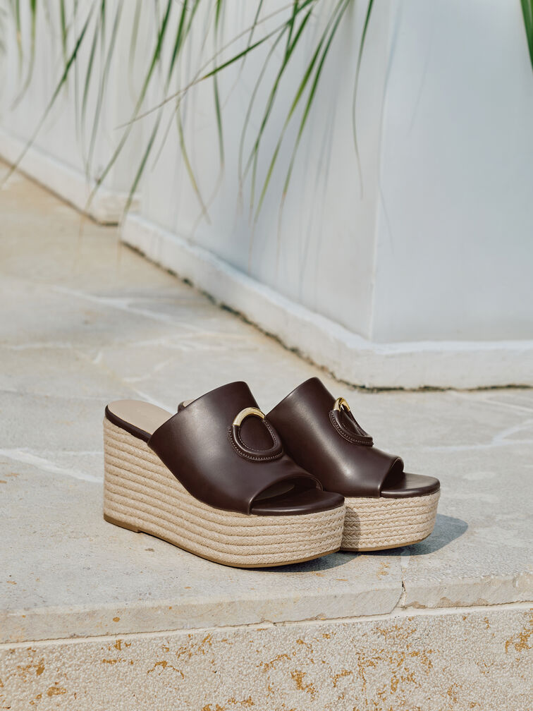Metallic-Accent Espadrille Wedges, Maroon, hi-res