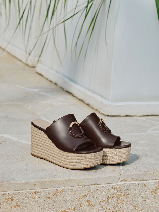 Metallic-Accent Espadrille Wedges, Maroon, hi-res