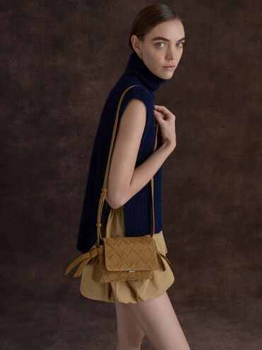 Ivette Recycled Suede Woven Crossbody Bag, Sahara Sand, hi-res