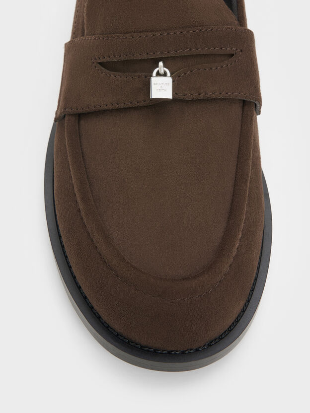 Griselda Faux Suede Loafers, Dark Brown Textured, hi-res