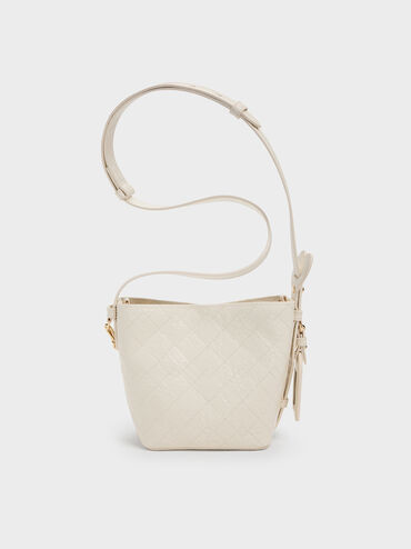 Duo Quilted Chain Bucket Bag, Cream, hi-res