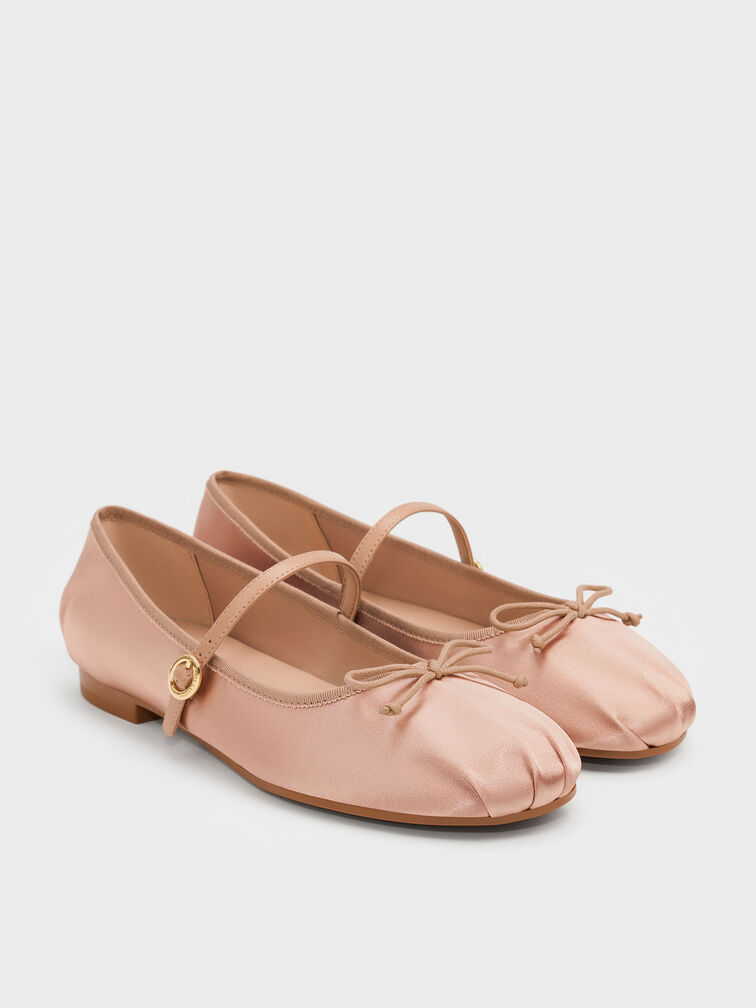Emiko Satin Bow Mary Jane Flats, Nude, hi-res