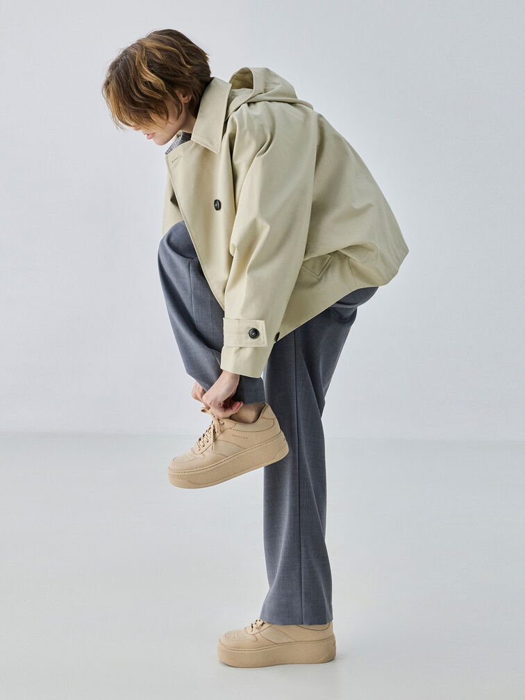 Faux Suede Platform Sneakers, Beige, hi-res