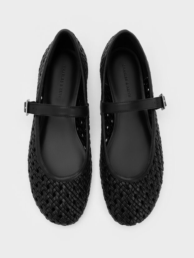 Woven Mary Jane Flats, Black, hi-res