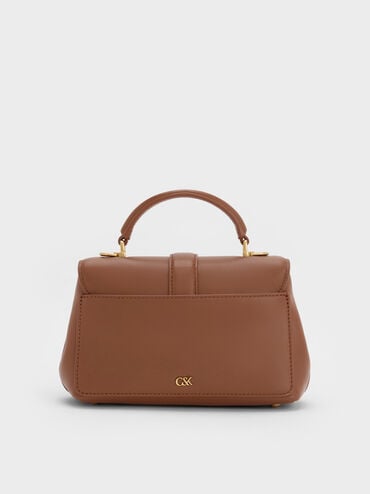 Gabine Leather Top Handle Bag, Chocolate, hi-res