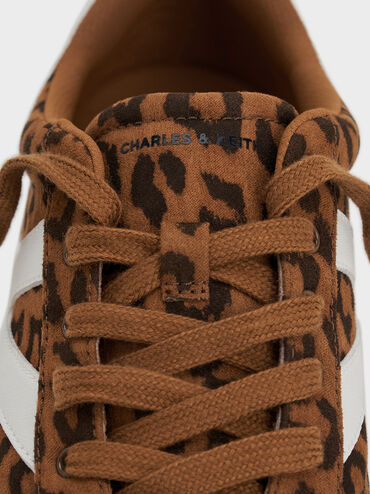 Faux Suede Leopard-Print Low-Top Sneakers, Animal Print Brown, hi-res