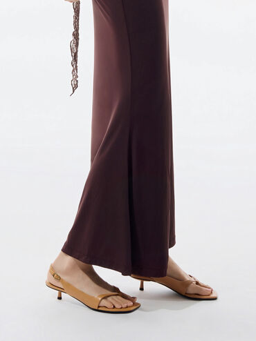 Rayne Square-Toe Kitten-Heel Thong Slingback Sandals, Cognac, hi-res